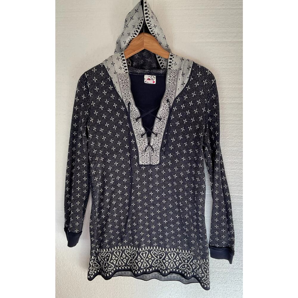 Free People Intimately Dress XS Hoodie Tie Beachy Cotton Stretch Navy Boho Beach
